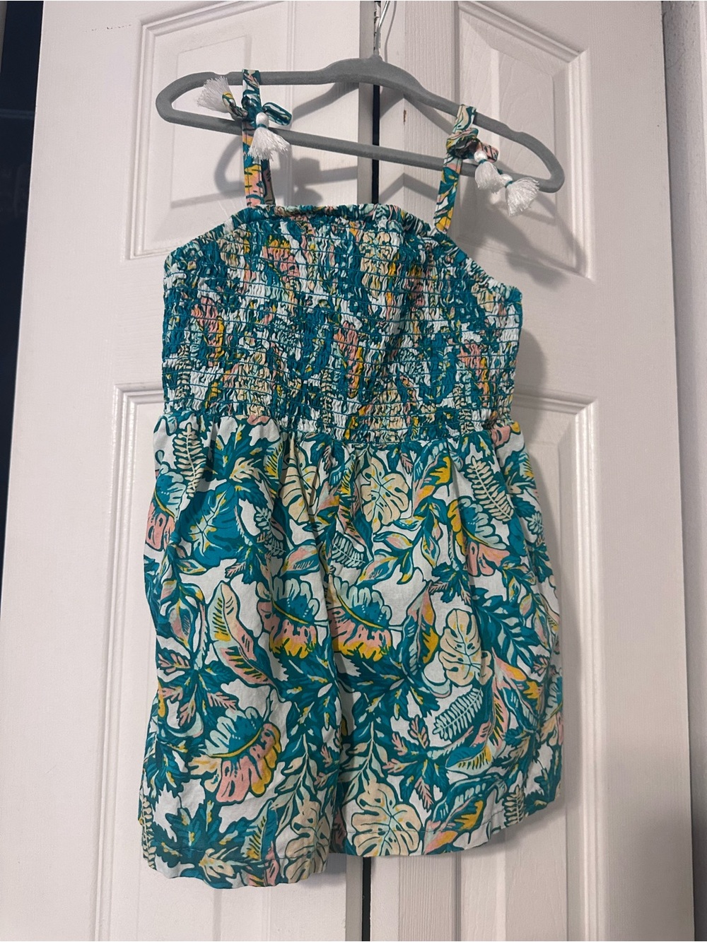 Tommy Bahama Girls' Teal Floral Smocked Romper